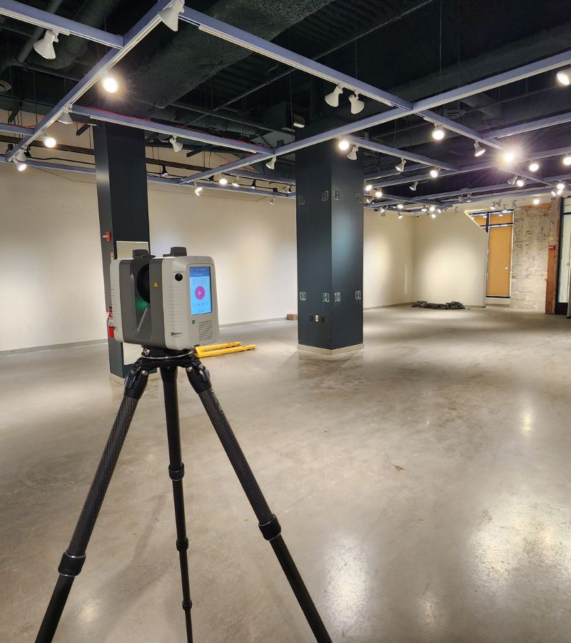 Close-up view of a construction site with as-built measurement