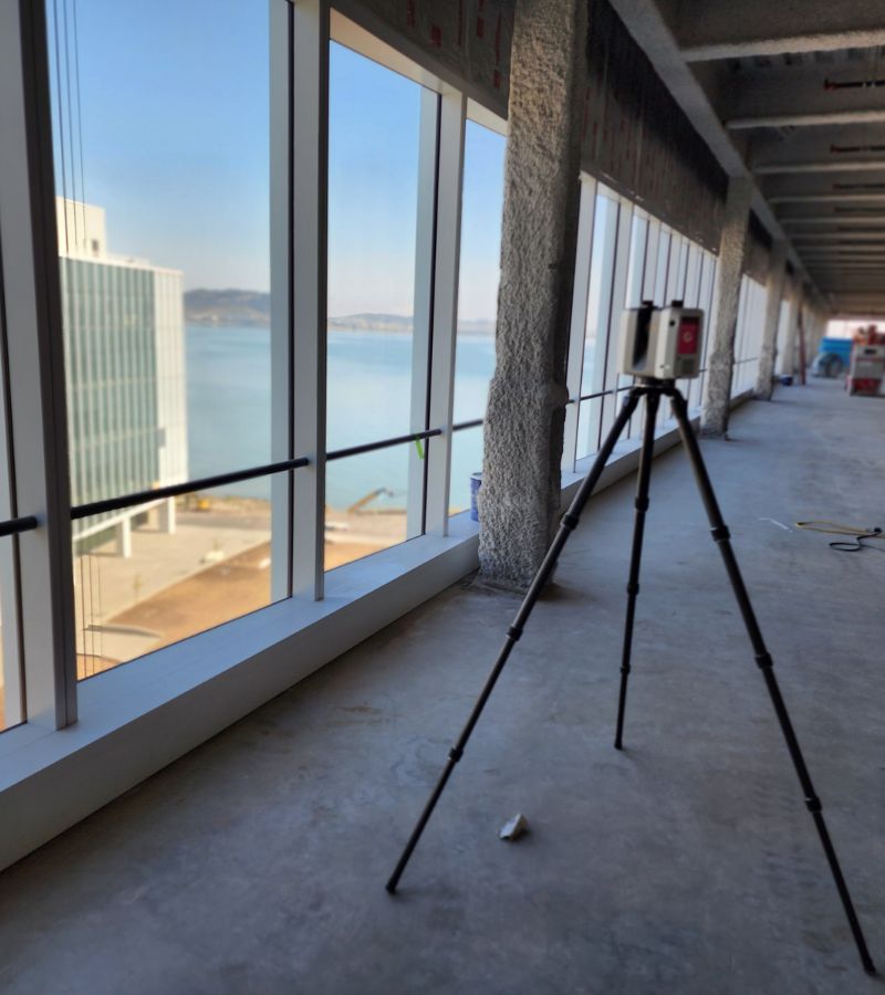 Close-up view of a construction site with as-built measurements