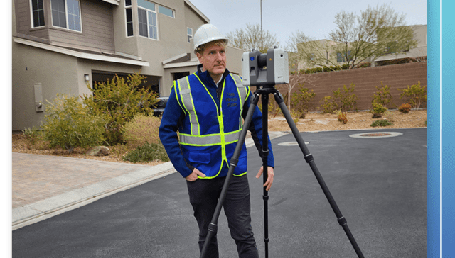 Technician performing 3D scanning of construction work to document true field conditions