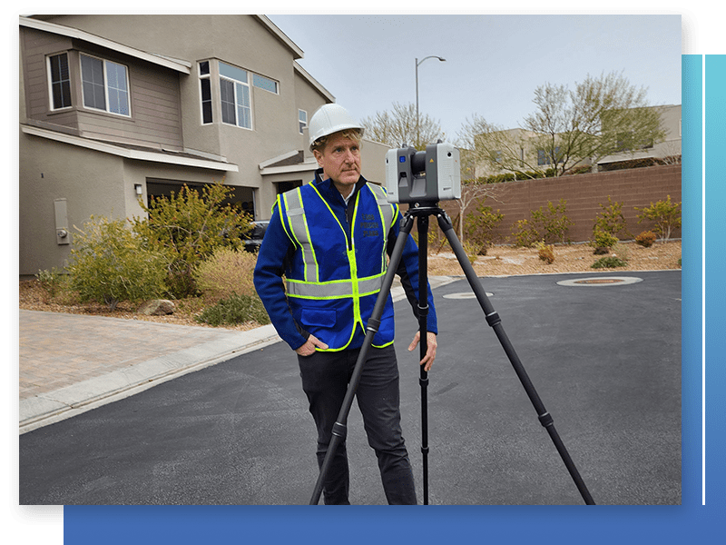 Technician performing 3D scanning of construction work to document true field conditions