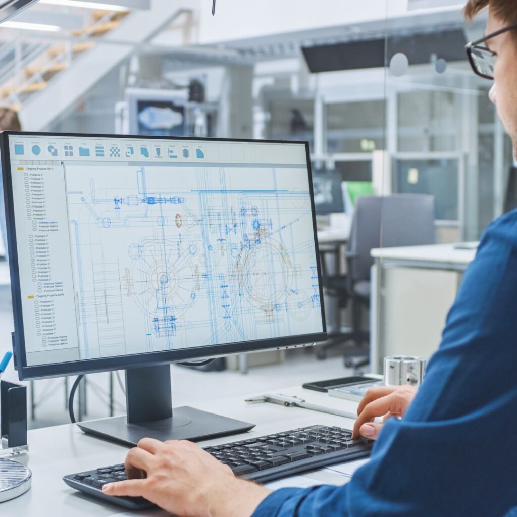 CAD drafter creating as-built drawings from 3D laser scanning point cloud data