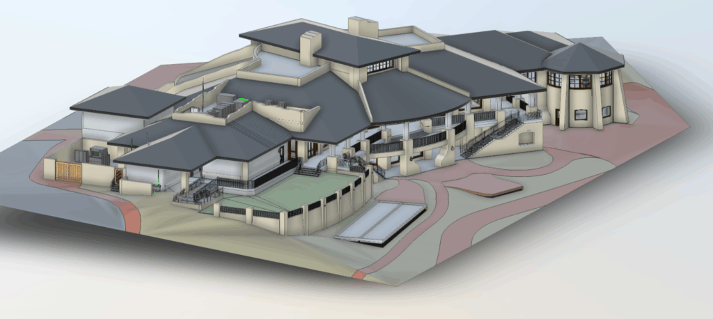 Scan-to-BIM model of commercial country club for renovation and architectural coordination