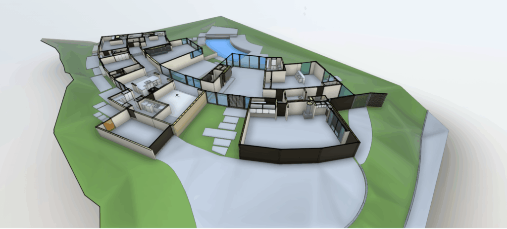 BIM model of historic mid-century modern home in Beverly Hills created from 3D laser scanning for preservation and renovation planning
