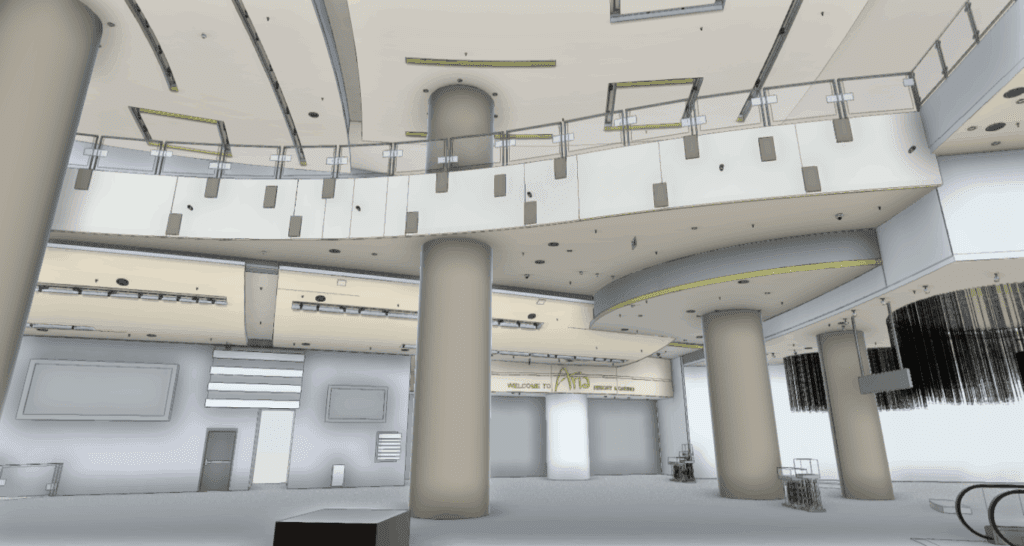 BIM model of hotel lobby created from 3D laser scanning for commercial as-built documentation