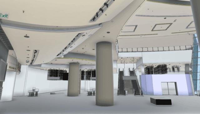 Alternate interior view of a hospitality hotel lobby BIM model in Las Vegas created from 3D laser scanning for design coordination and as-built documentation.