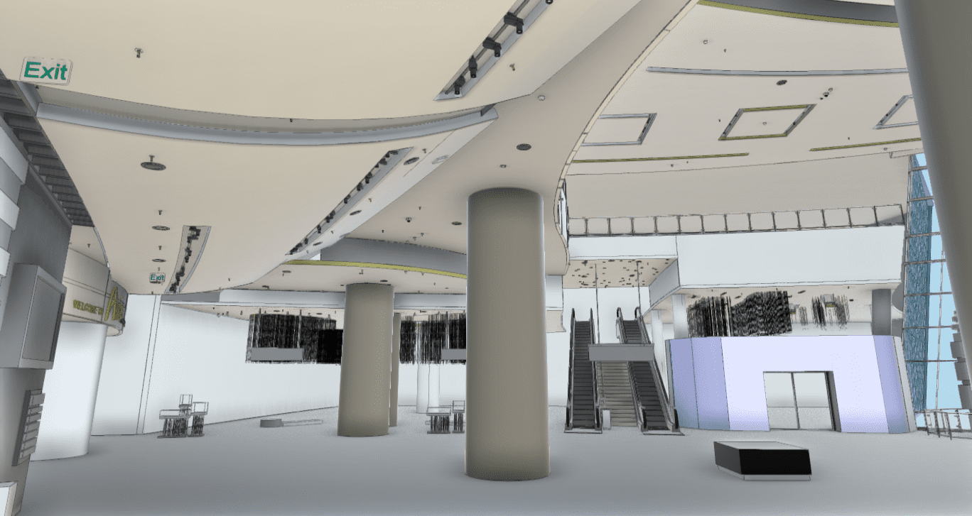 Alternate interior view of a hospitality hotel lobby BIM model in Las Vegas created from 3D laser scanning for design coordination and as-built documentation.