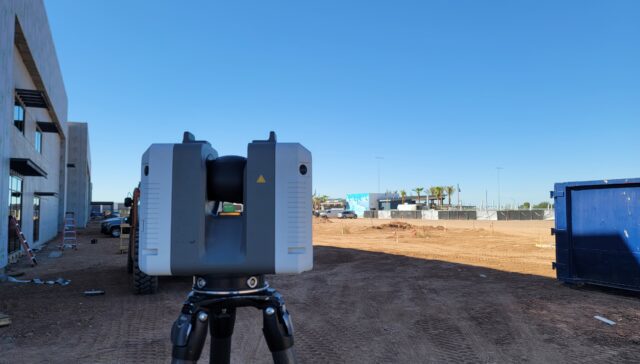 3D laser scanning of a construction site for as-built documentation and BIM modeling.