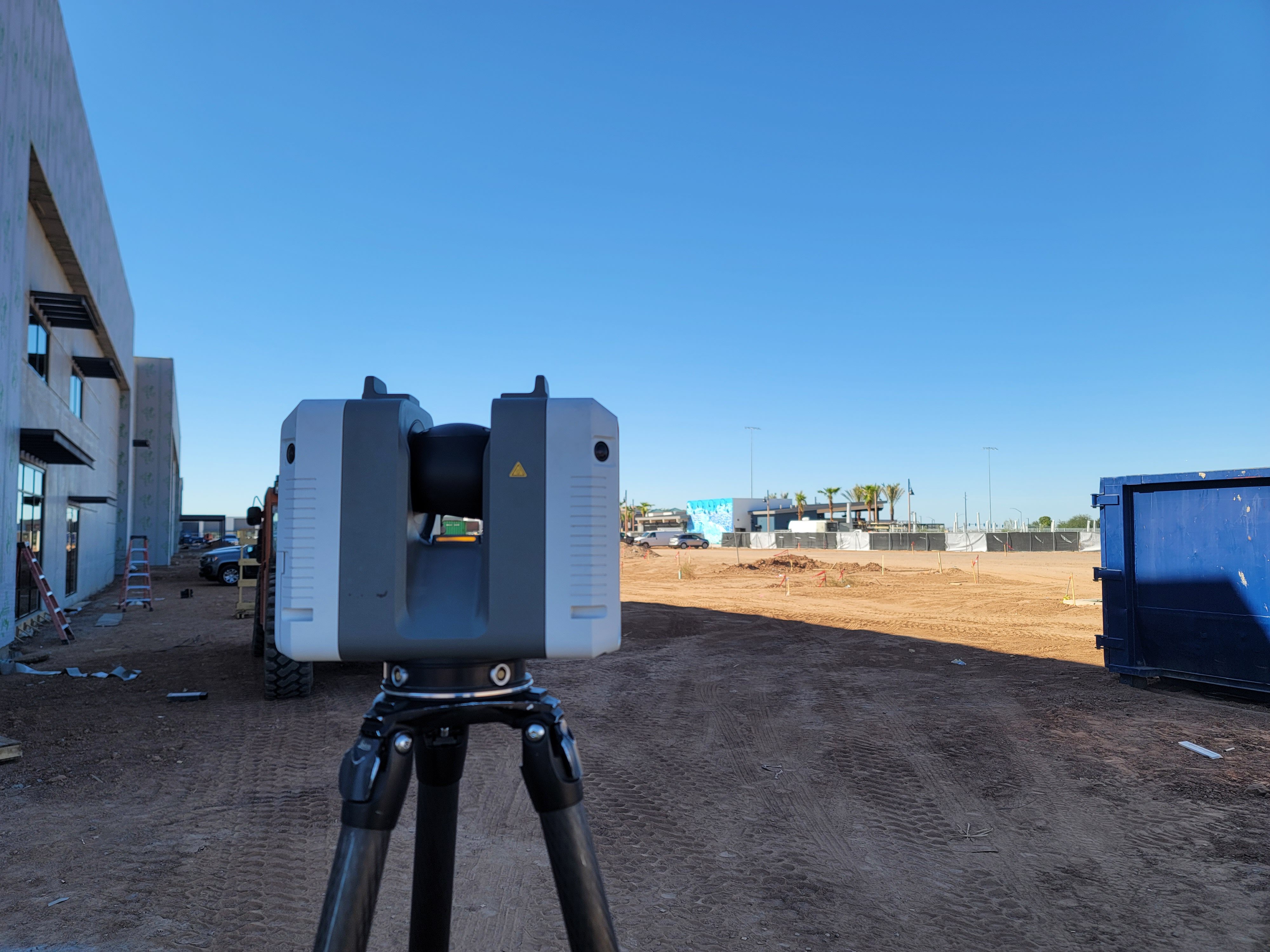 3D laser scanning of a construction site for as-built documentation and BIM modeling.