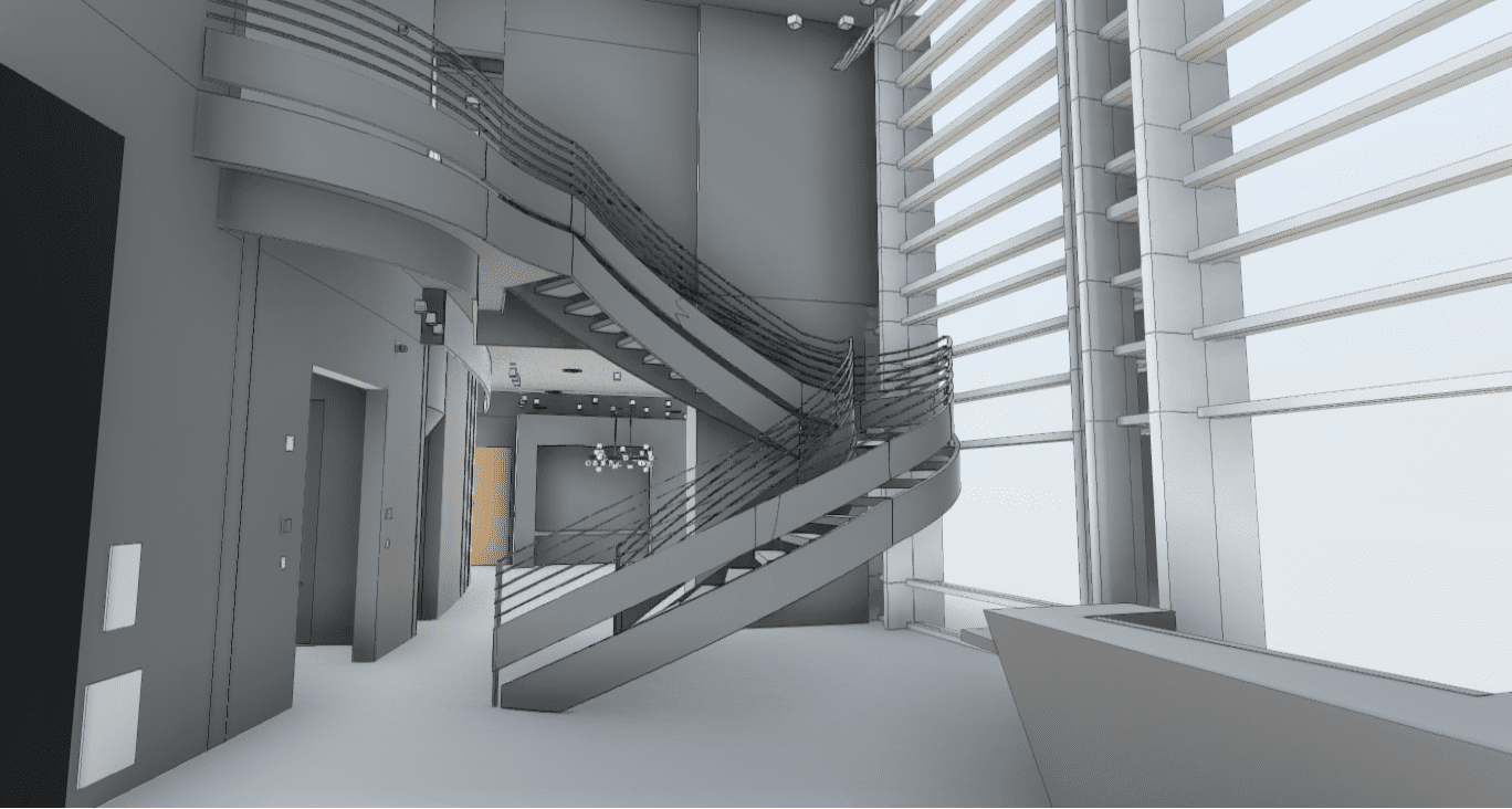 Interior intricate stairwell of the Sky Villa at Aria Hotel Las Vegas captured with 3D laser scanning for BIM modeling and architectural documentation.