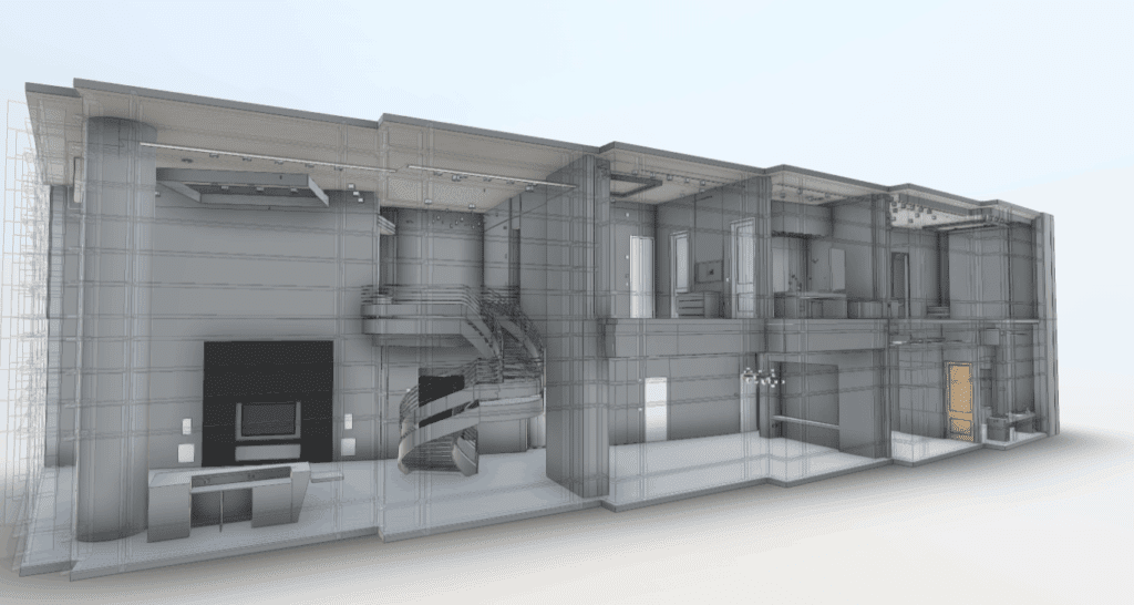 3D Revit model from LiDAR scan for luxury villa renovation at ARIA Las Vegas, showcasing precise Scan to BIM architectural modeling.