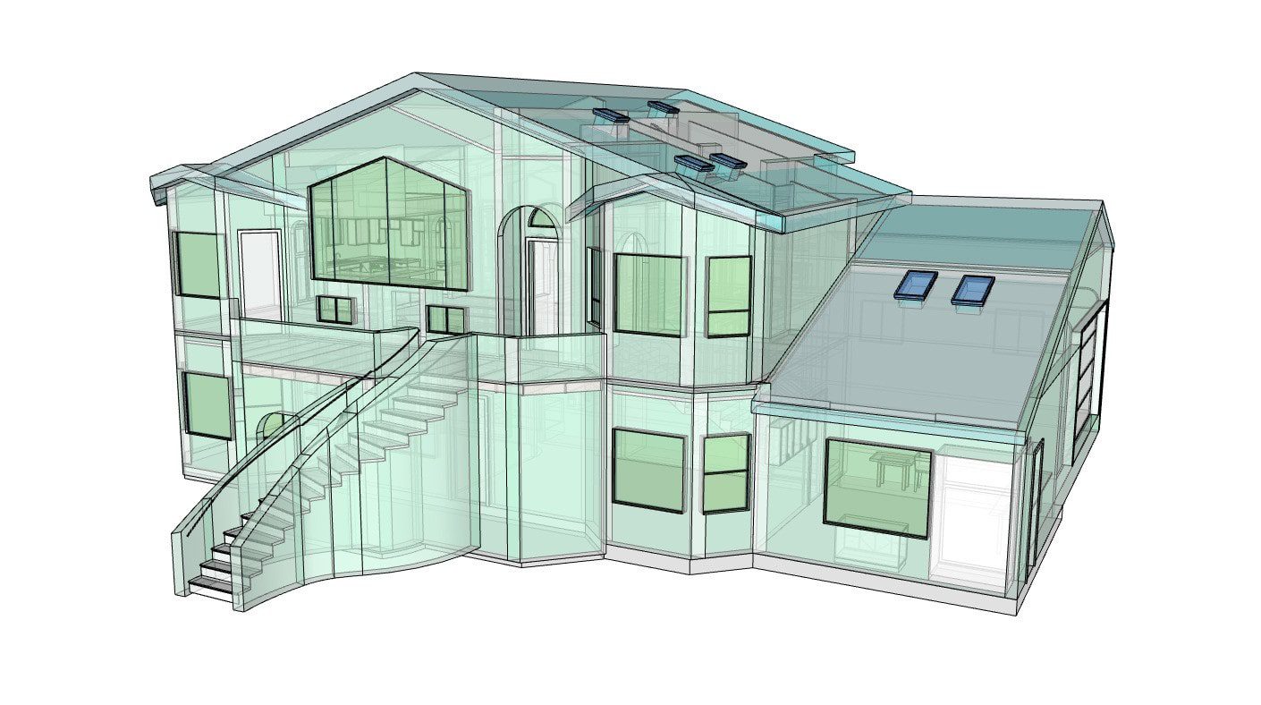 SketchUp model of a home in Texas created from 3D laser scan data for as-built documentation.
