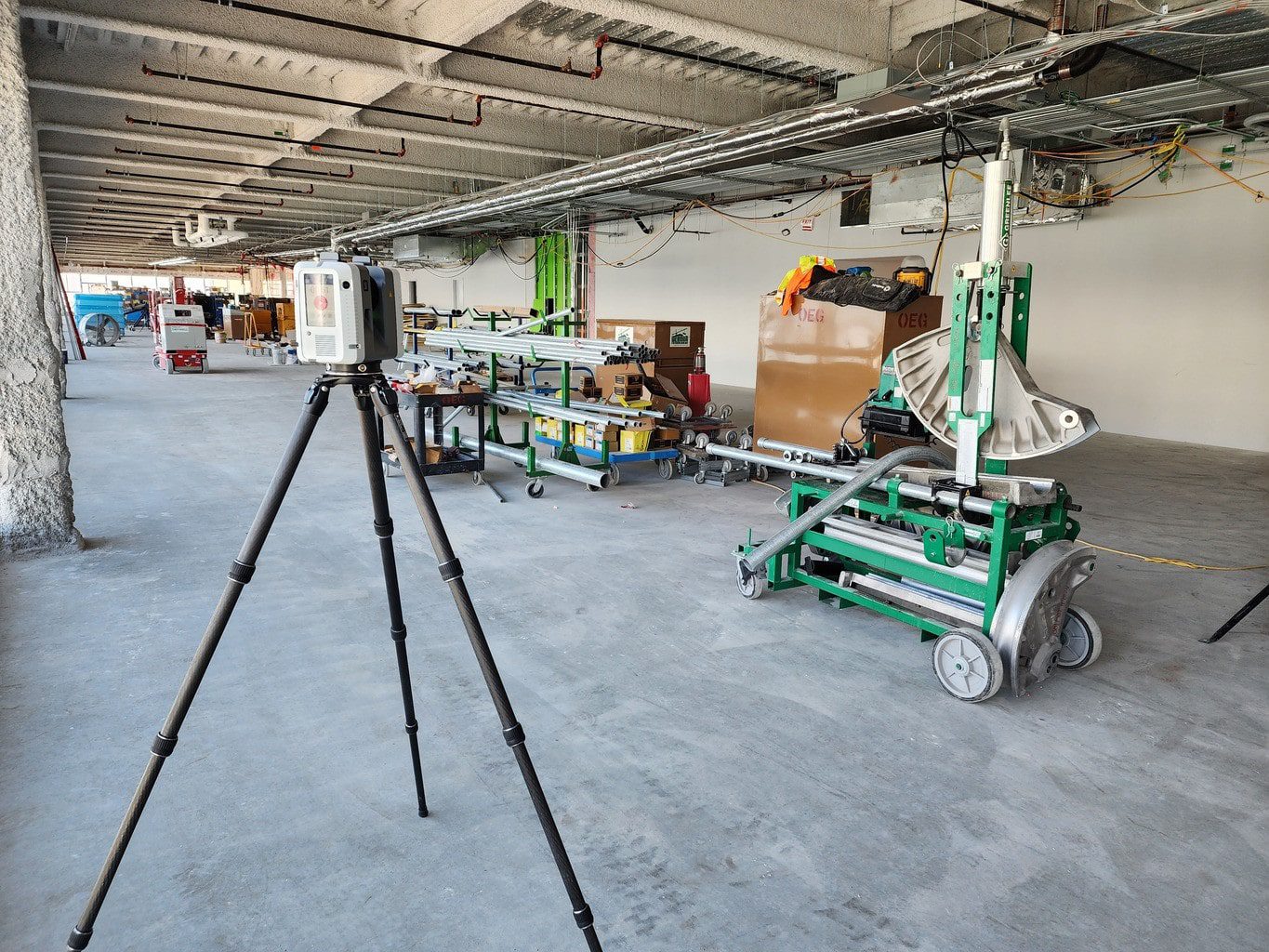 3D laser scanning at a construction site to capture accurate as-built conditions for documentation and BIM modeling.