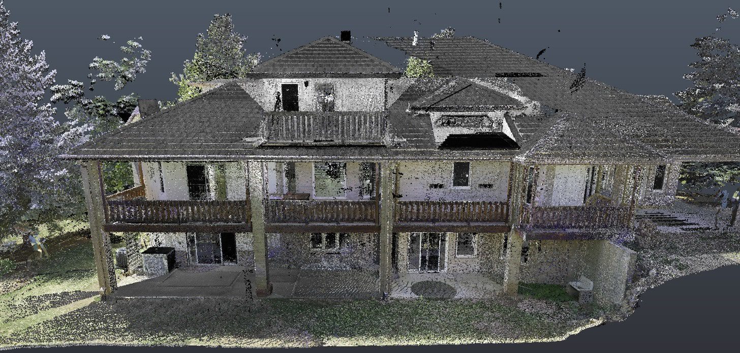 Point cloud of a house in Denver created from 3D laser scanning for as-built documentation.