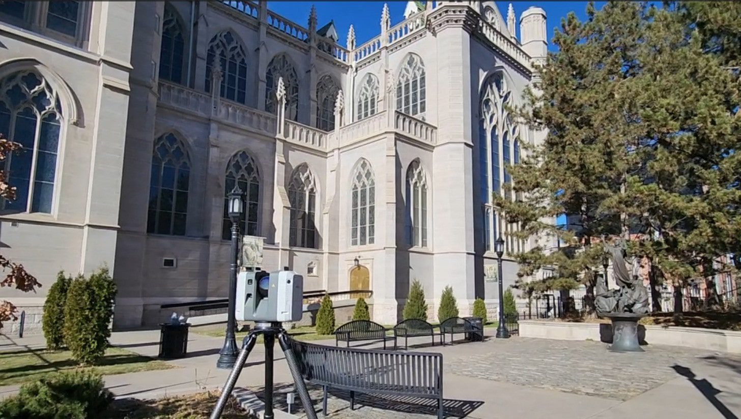 “3D laser scanning of a historic church in Denver for accurate as-built documentation and preservation.