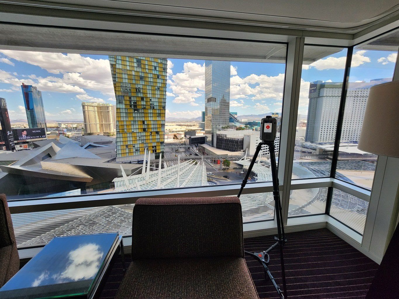 3D laser scanning a hotel room overlooking the Las Vegas Strip for accurate as-built documentation.