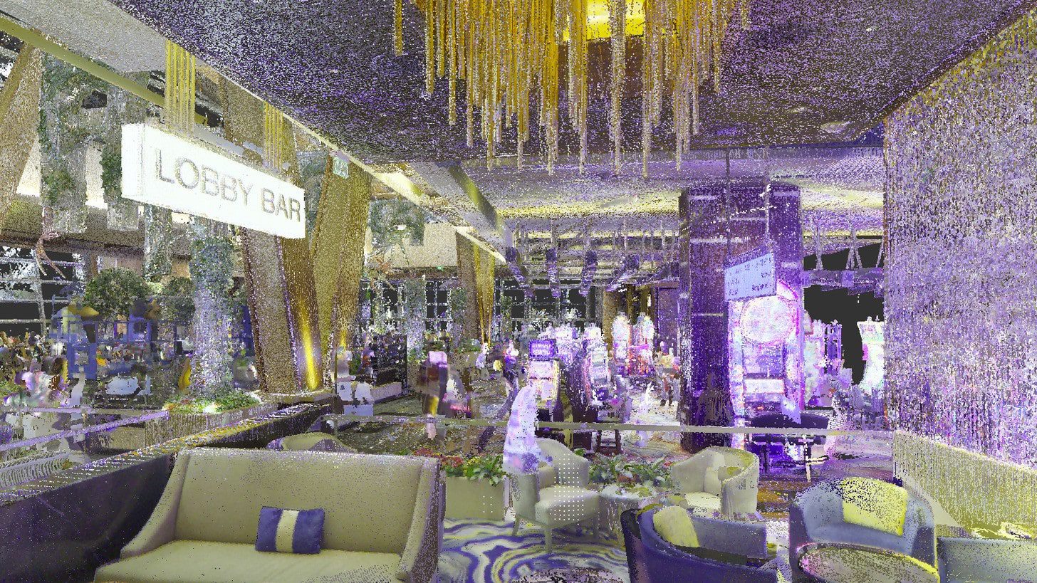 Point cloud of a casino bar created from LiDAR scanning for accurate as-built documentation in Las Vegas..