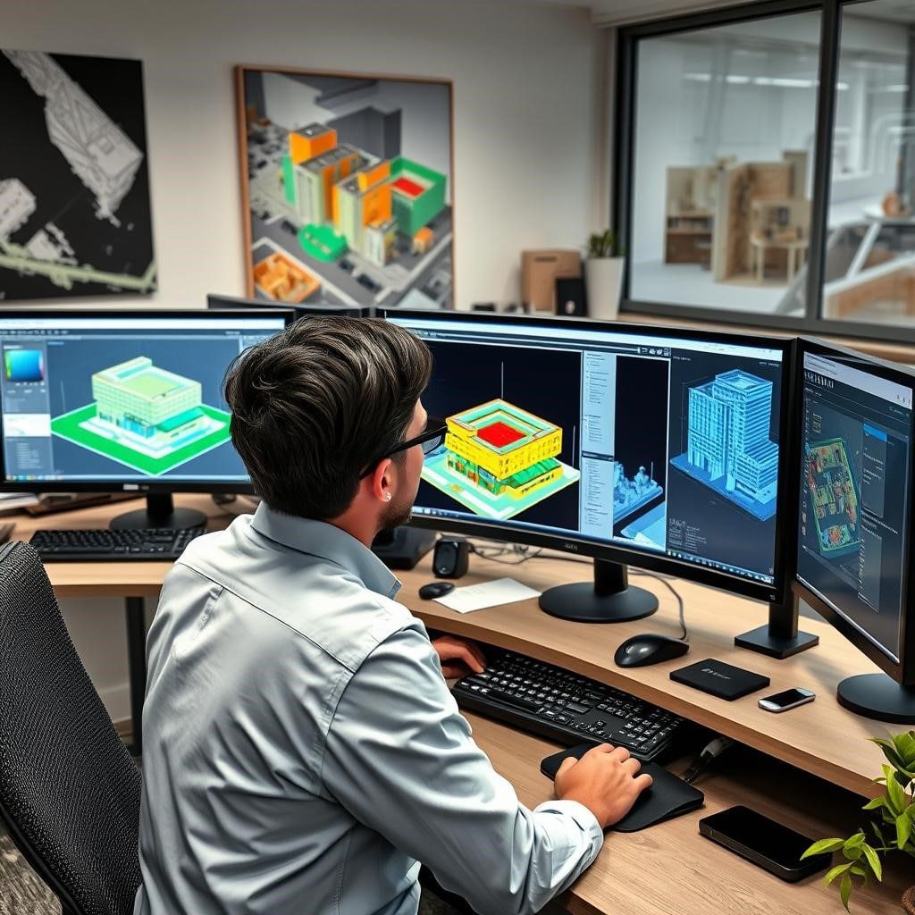 Drafter using Revit in an office to create BIM models from 3D laser scan data.