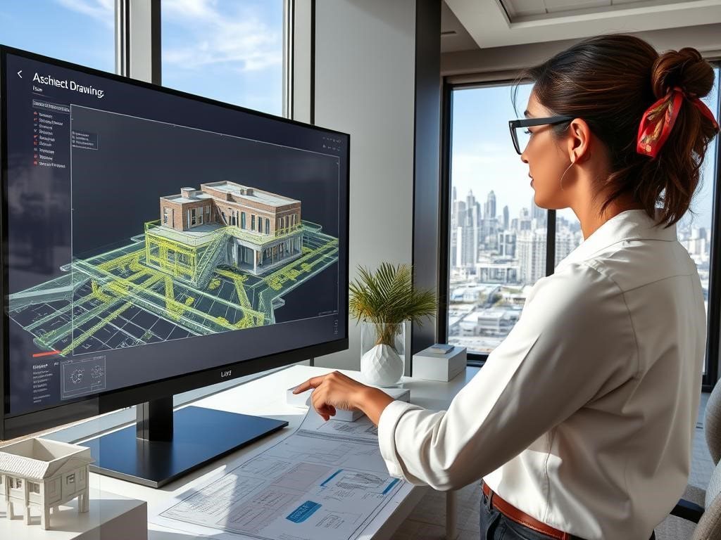 Drafter reviewing a BIM model for quality assurance and accurate as-built documentation.