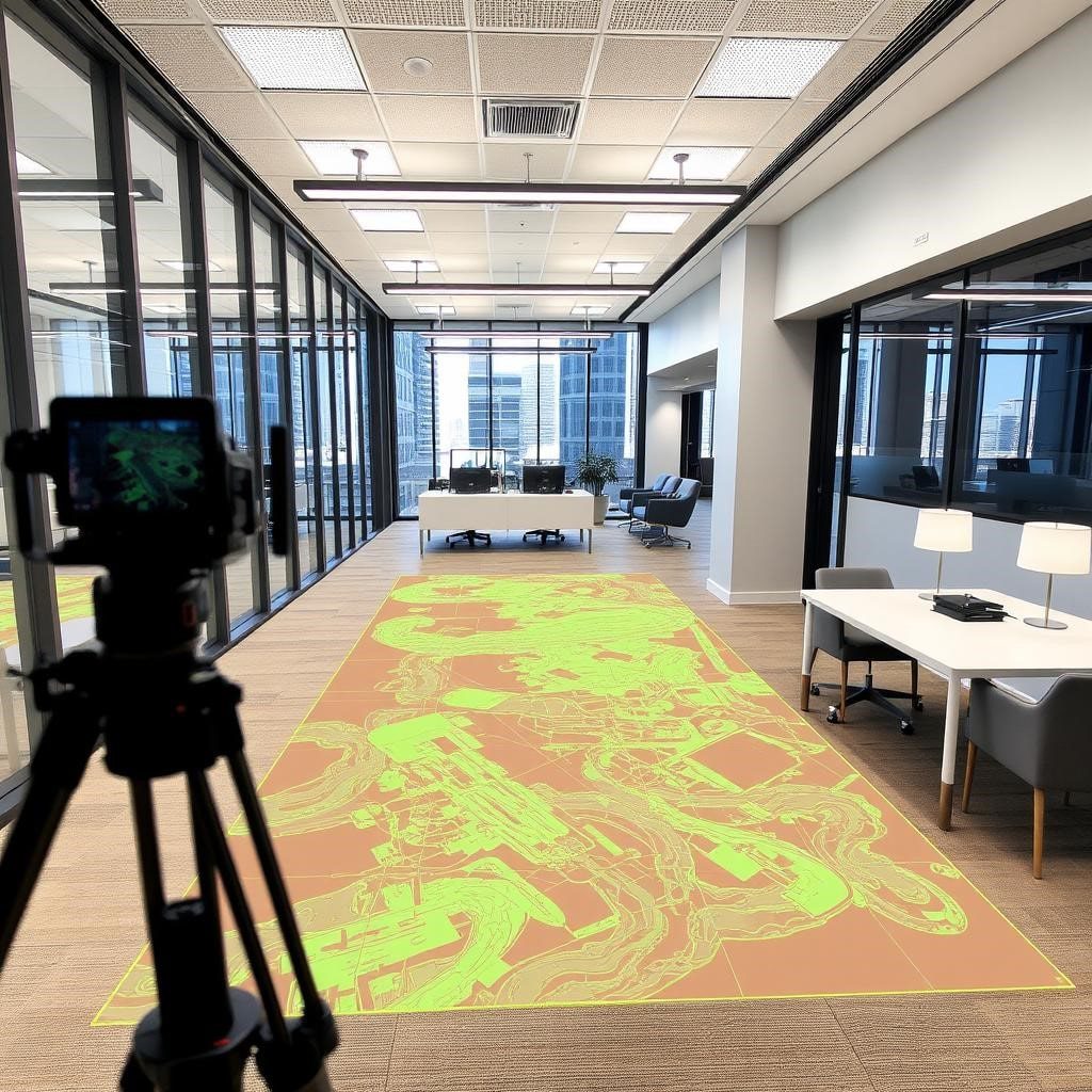 Technician performing 3D laser scanning in an office to capture accurate as-built documentation.