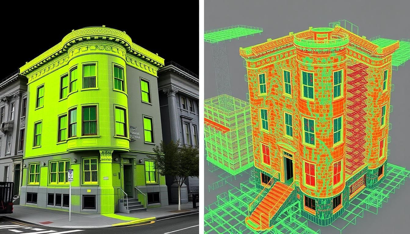 LiDAR 3D scanning of a historic San Francisco residence for preservation and restoration planning.