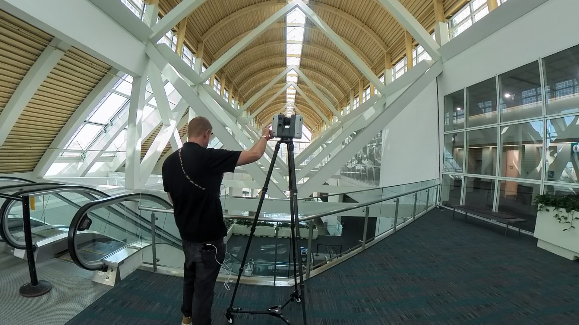LiDAR scanner capturing as-built data in a large interior atrium