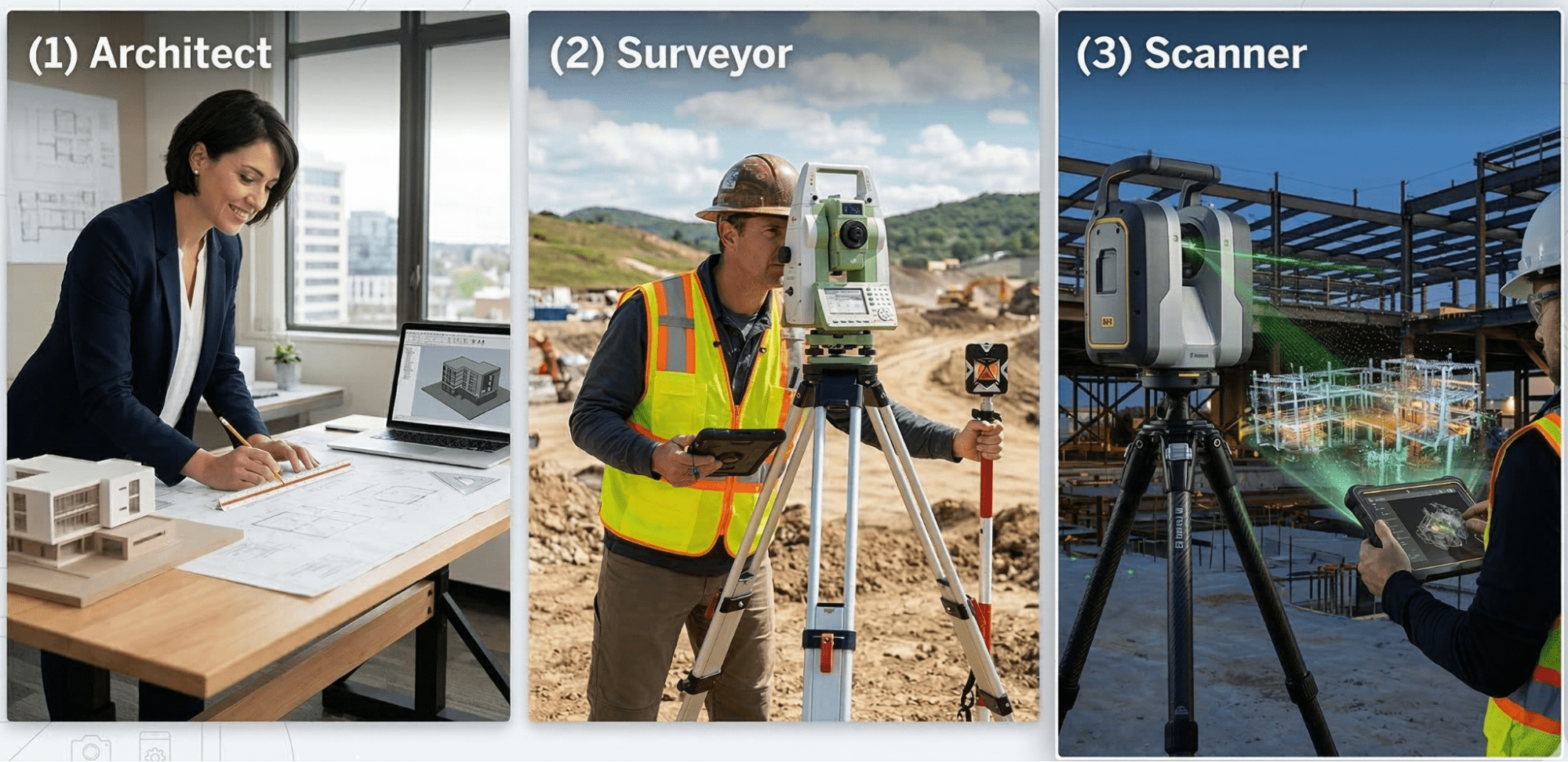 How to get as-built drawings showing architect, surveyor, and 3D laser scanning process for building documentation