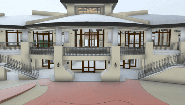 Elevation view of the Firerock Country Club BIM model created from 3D laser scanning for precise as-built documentation and architectural coordination.