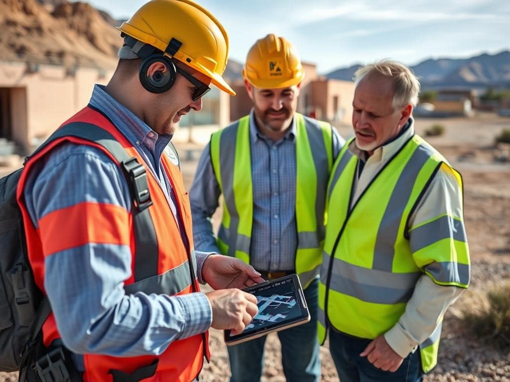 Man viewing 3D laser scan data on an iPad for as-built documentation and project review.