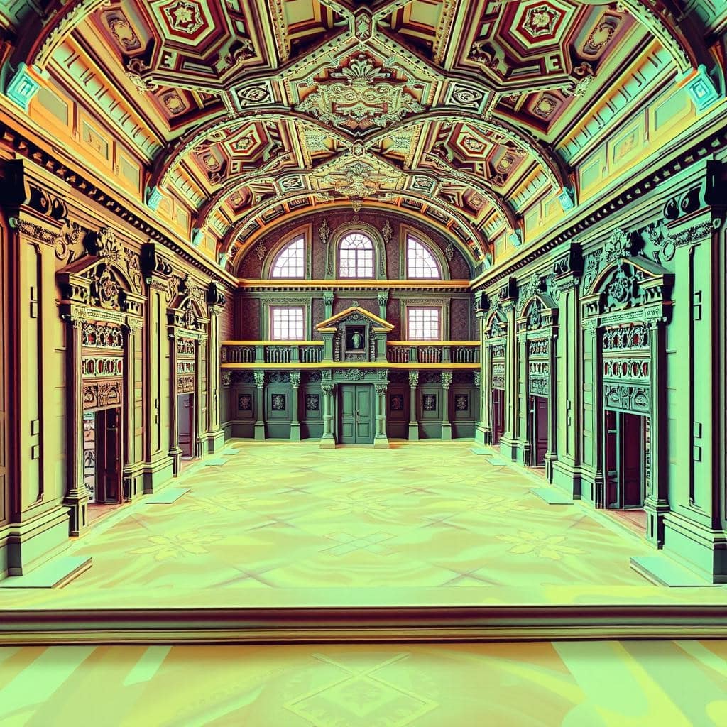 3D illustration of a city hall interior showing complex geometry captured through LiDAR scanning for as-built documentation.