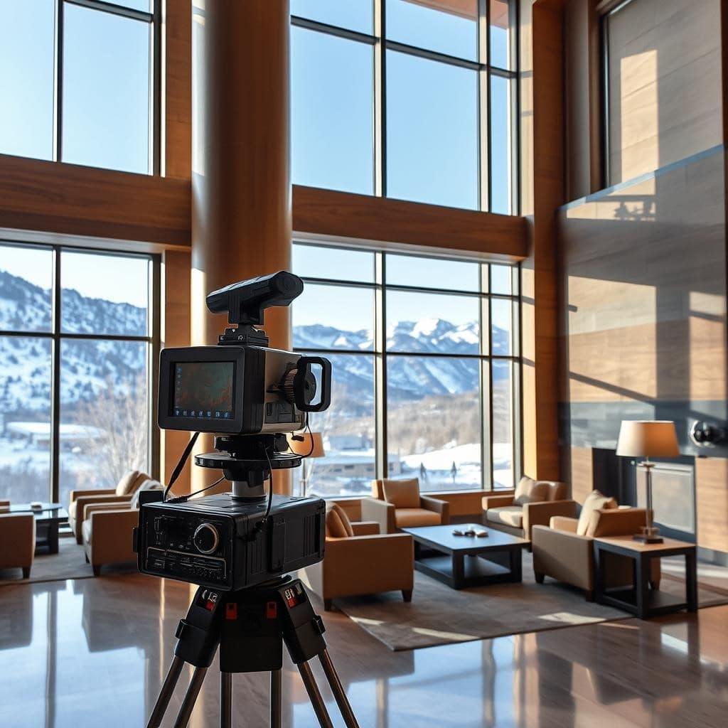 3D laser scanning the interior of a ski resort hotel for accurate as-built documentation and BIM modeling.