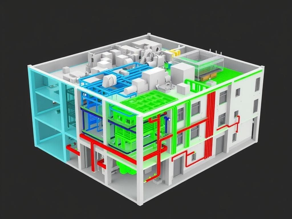 BIM model showing MEP systems created from 3D laser scanning for accurate as-built documentation and coordination