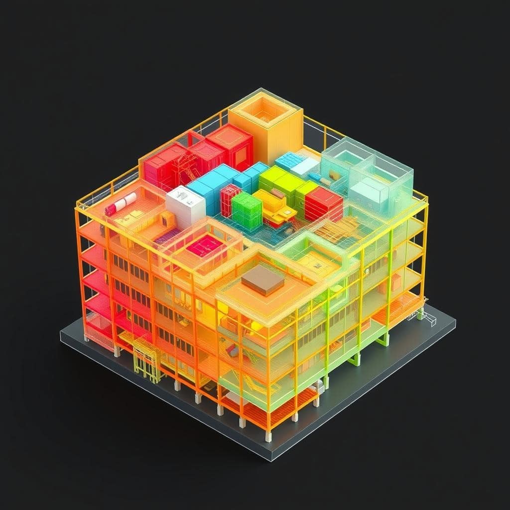 BIM model illustration showing detailed architectural and structural elements created from 3D laser scanning.