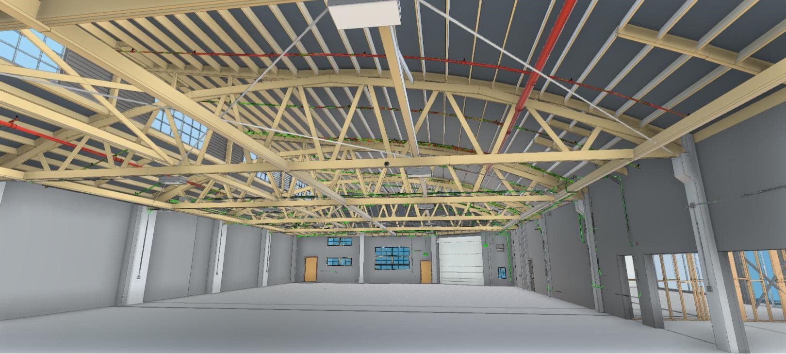 Complex retail ceiling BIM model created from LiDAR 3D scanning showing accurate as-built Drawings